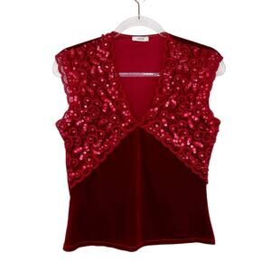 Y2K Cache Red Velvet Sexy Lace Blouse Medium Sleeveless Top